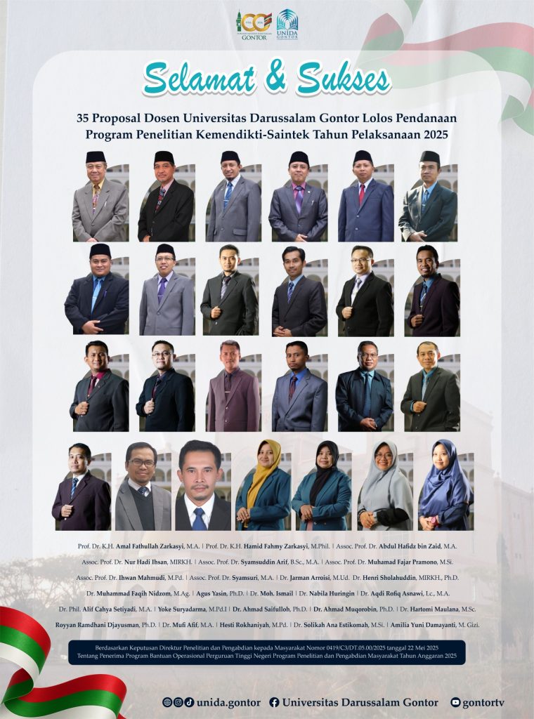 Selamat dan Apresiasi untuk Dosen UNIDA Gontor atas Keberhasilan Meraih Pendanaan Penelitian Kemendikti-Saintek Tahun 2025