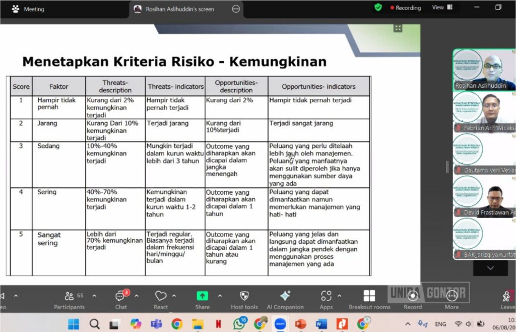 Sosialisasi Pedoman Manajemen Risiko UNIDA Gontor untuk wujudkan budaya mutu perguruan tinggi.