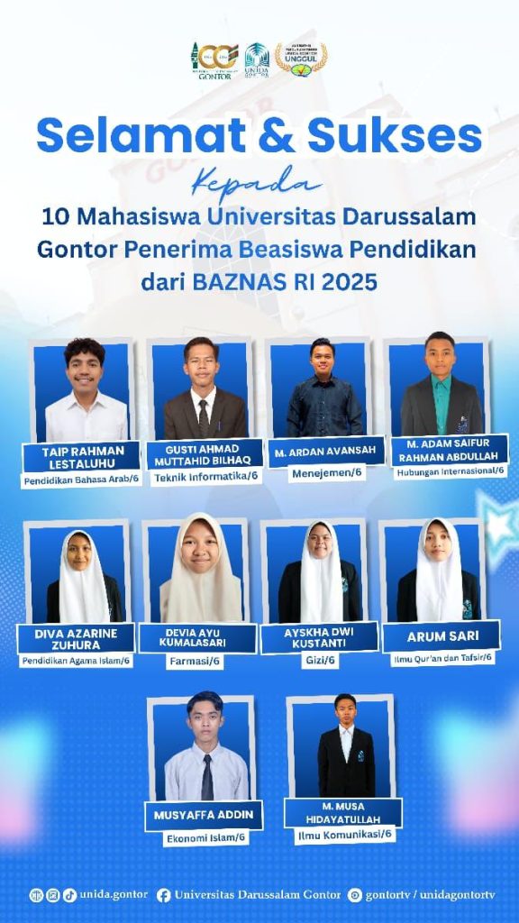 UNIDA Gontor Apresiasi 10 Mahasiswa Penerima Beasiswa Pendidikan BAZNAS RI 2025
