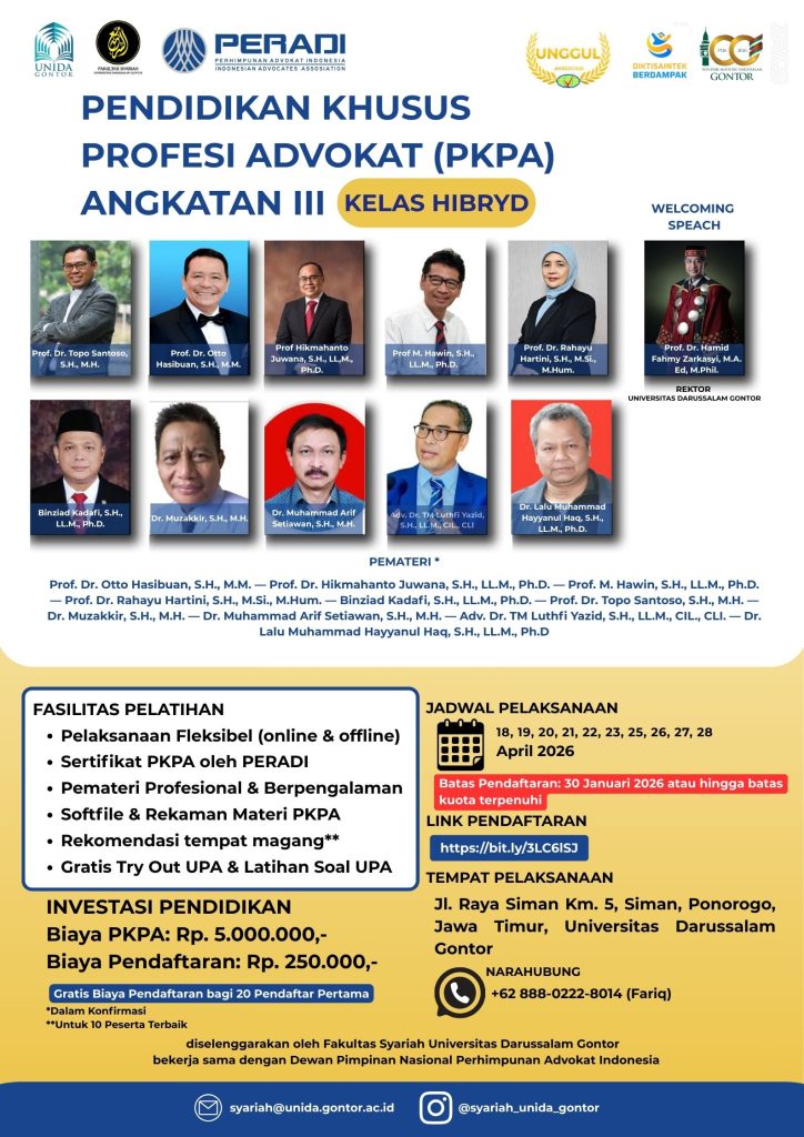 Pendaftaran Pendidikan Khusus Profesi Advokat (PKPA) Angkatan III Tahun 2026