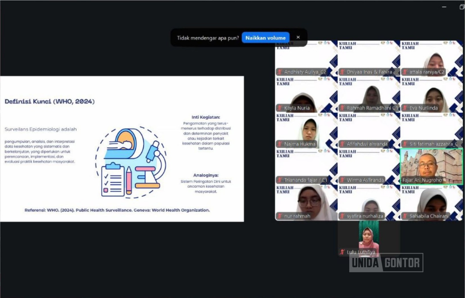 Kuliah tamu Surveilans Gizi Program Studi Ilmu Gizi UNIDA Gontor secara daring