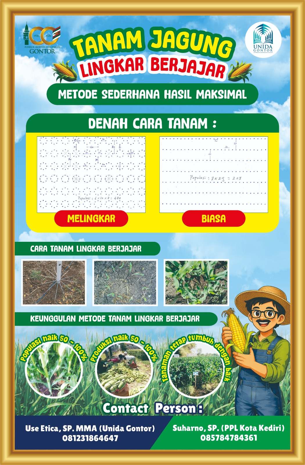 Dosen UNIDA Gontor menjelaskan metode tanam lingkar berjajar kepada kelompok tani di Ponorogo